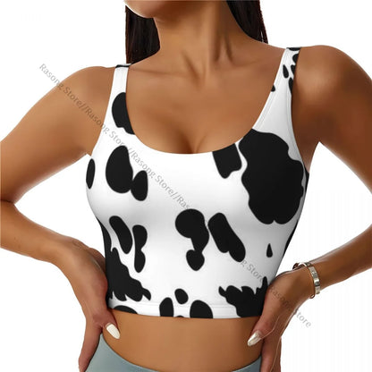 Women Sexy Sports Vest Cow Domestic Pattern Female Streetwear Sport Lingerie Tee Crop Top