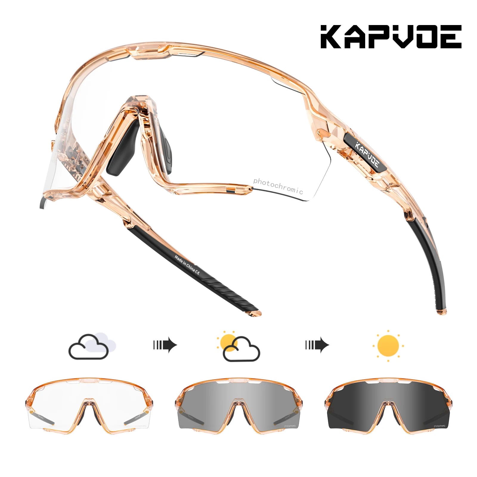 Kapvoe Cycling Glasses Photochromic Cycling Sunglasses UV400 MTB Sports Eyewear Outdoor Bicycle Goggles Bike Cycling Equipment