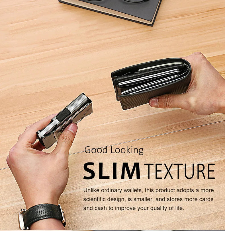 Minimalist Slim RFID Blocking Wallet For Men - Light Weight, Durable &amp; Compact- Aluminum Wallet With Money Clip (Black）