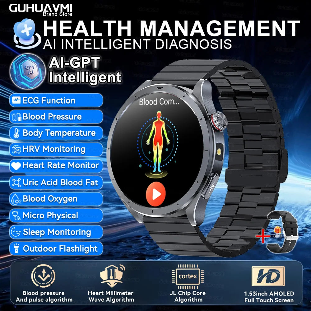 2025 New AI Health Diagnosis Smart Watch Body Analysis Uric Acid Blood lipids ECG+PPG Clock Blood pressure Smartwatch Men Women
