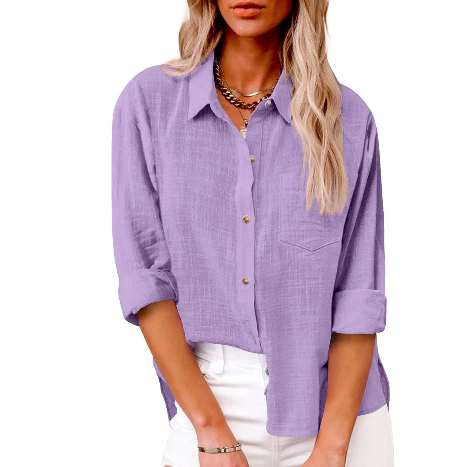 Women Casual Loose Solid Shirt Spring Summer Fashion Elegant Long Sleeve Button Office Holiday Top Shirts Blouses Women Casual