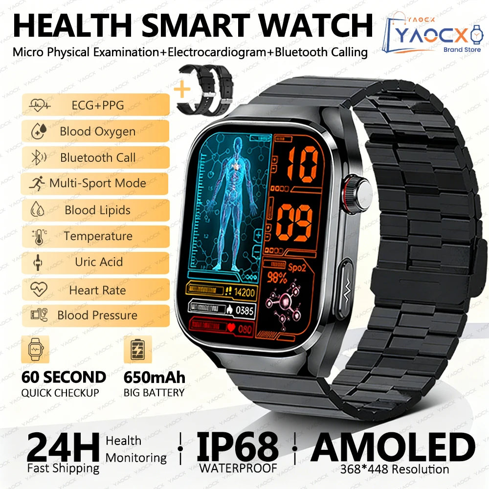 2026 New Smart Watch 2.04-inch AMOLED Screen Bluetooth Call IP68 Waterproof 650mA Sports Smartwatches Men Android Military-Grade