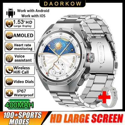 New Smart Watch Men TWS 2-in-1 Bluetooth Earphones With Built-in Speaker HIFI  1.53HD SCreen Bluetooth Call IP67 Waterproof