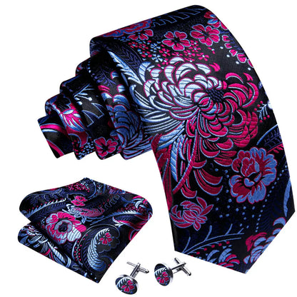 Blue Red Black Mens Silk Tie With Pocket Square Cufflinks Set Novelty Paisley Necktie For Male Formal Casual Party Barry.Wang