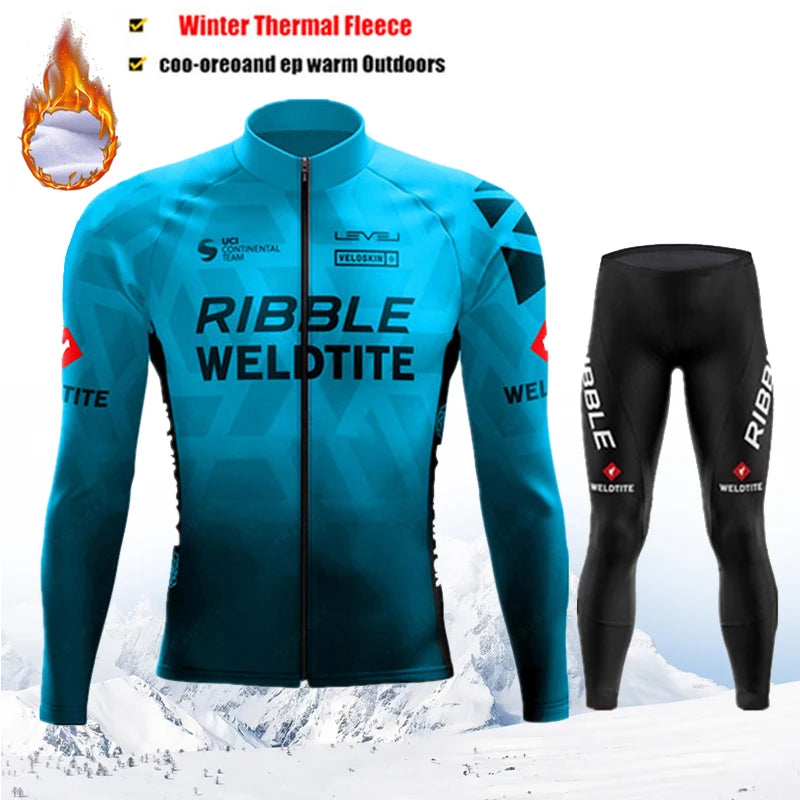 2025 Pro Warm Winter Thermal Fleece Cycling Jersey Sets Men Outdoor Riding MTB Ropa Ciclismo Bib Pants Set Team Cycling Clothing