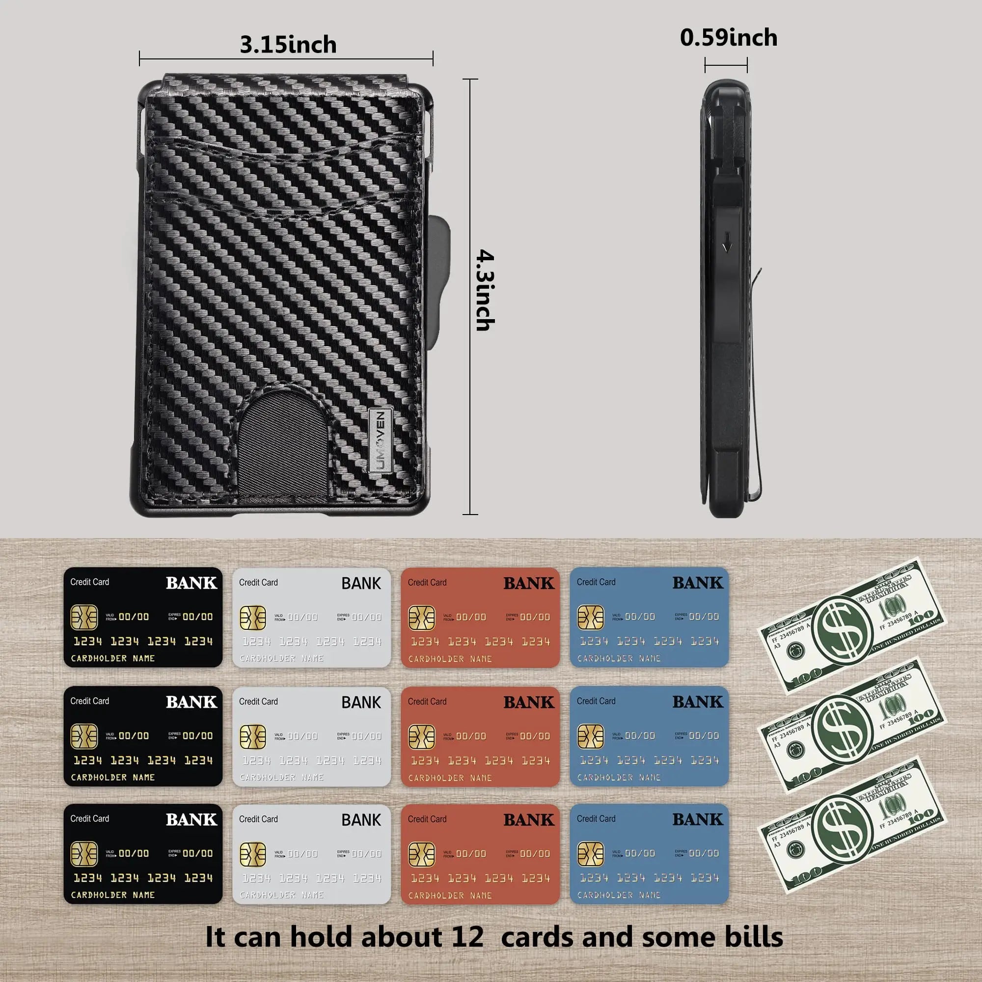 Wallet for Men, Mens Minimalist Wallet 9-13 Cards, Slim Compact Wallet with Money Clip &amp; ID Window, RFID Blocking Smart Pop Up C