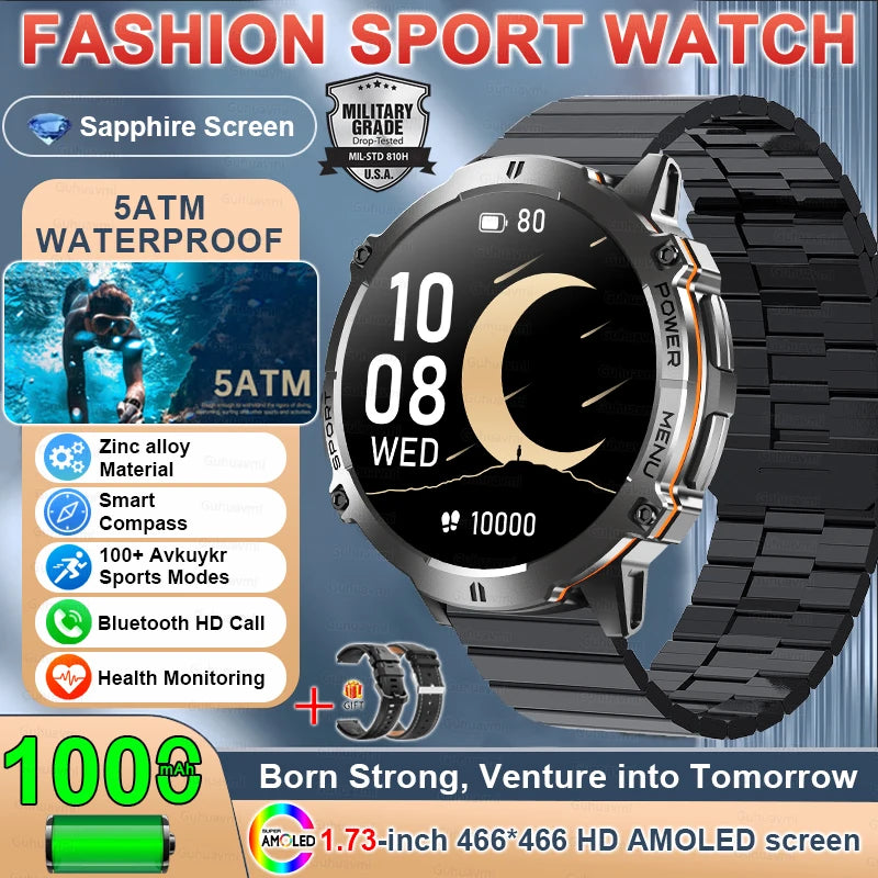 New TANK X3 1000mAh Large Battery Durable Adult Smart Watch GPS Compass Altimeter 5ATM Waterproof BT Call Sports Smartwatch Men