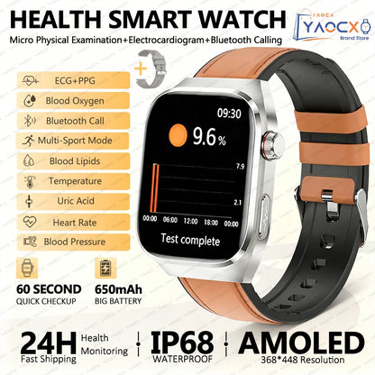2026 New Smart Watch 2.04-inch AMOLED Screen Bluetooth Call IP68 Waterproof 650mA Sports Smartwatches Men Android Military-Grade