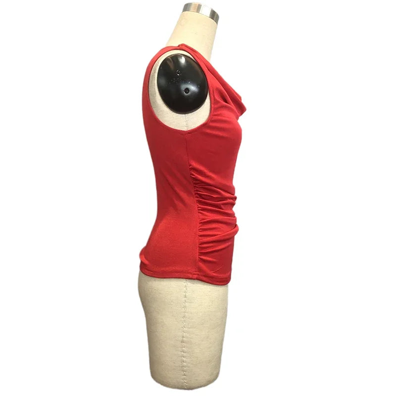 Elegant Temperament Tank Top Female V Neck Sleeveless T-Shirts For Women Fashion Slim Vest Red Black Tops