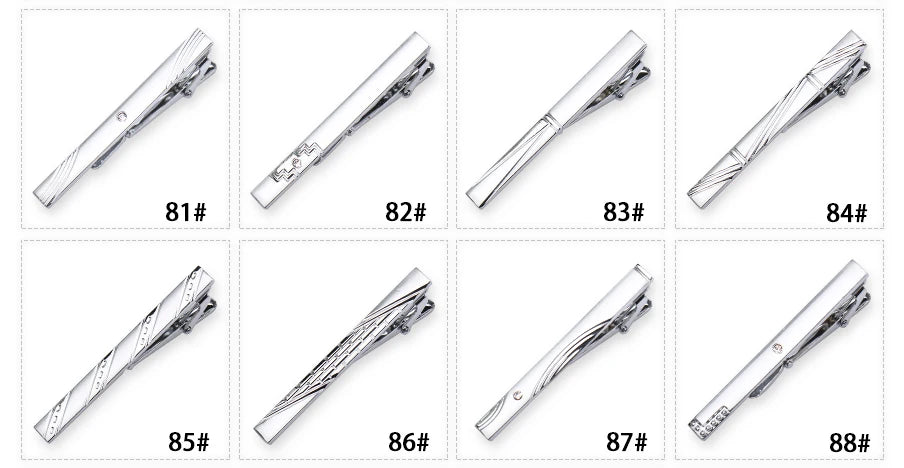 8pcs Tie Clips Metal Diamond With Box For Men Wedding Mens Necktie Clips Set Chrome Stainless Steel Jewelry Gentleman Ties Pin