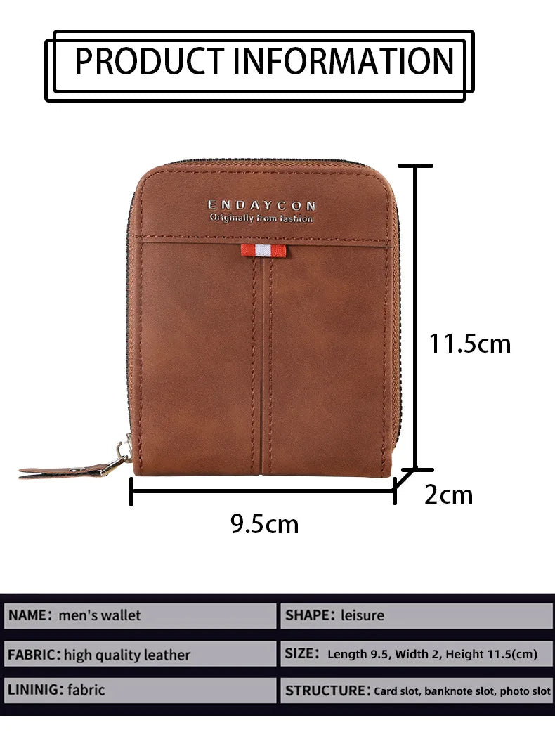 Vintage Credit Card Holder Men Wallets Business Short Coin Purse Zipper Hand Money Bag  Bank Cardholder Case Small Male Walet