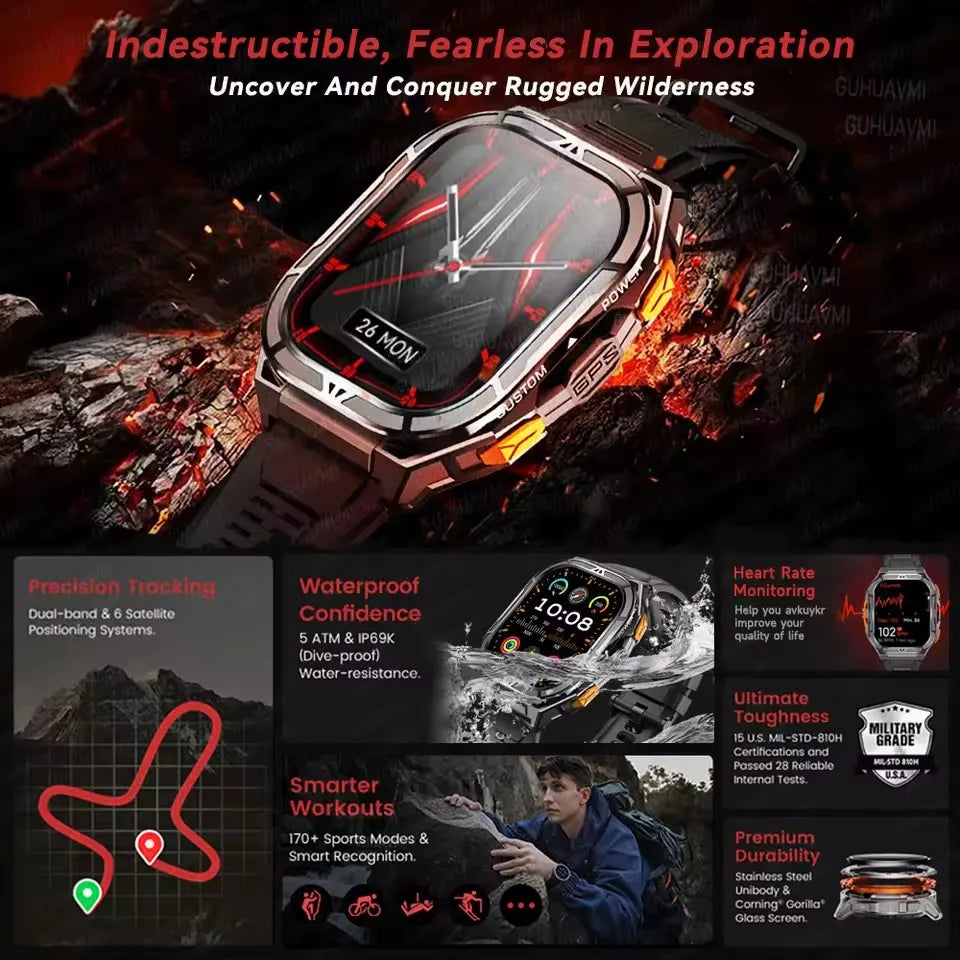 Outdoor TREX3 Smartwatch GPS 10ATM Waterproof Compass Altimeter 530mAh Battery Bluetooth Call Men Sports Smart Watch GUHUAVMI