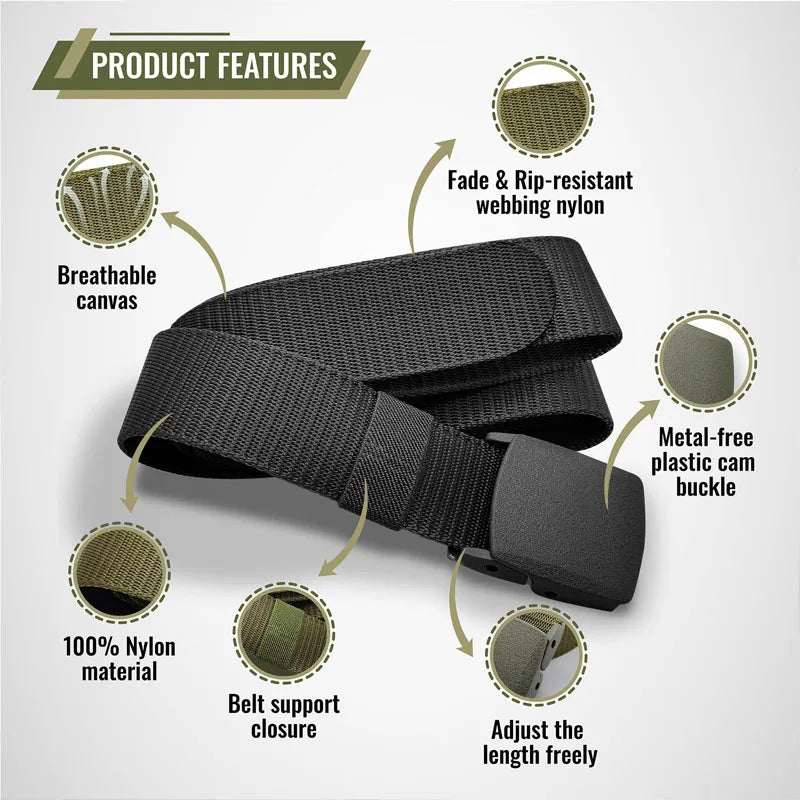 Tactical Belt for Man Golf Outdoor Casual Canvas Belt Black Training Trouser Belt Wide Automatic Buckle Nylon Belt Hunting Sport
