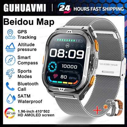 New GUHUAVMI TANK X5 SmartWatch MIL-STD-810H Rugged IP69K 5ATM L1+L5 GPS 1.96" AMOLED Compass OutdoorSport Watch for Android iOS