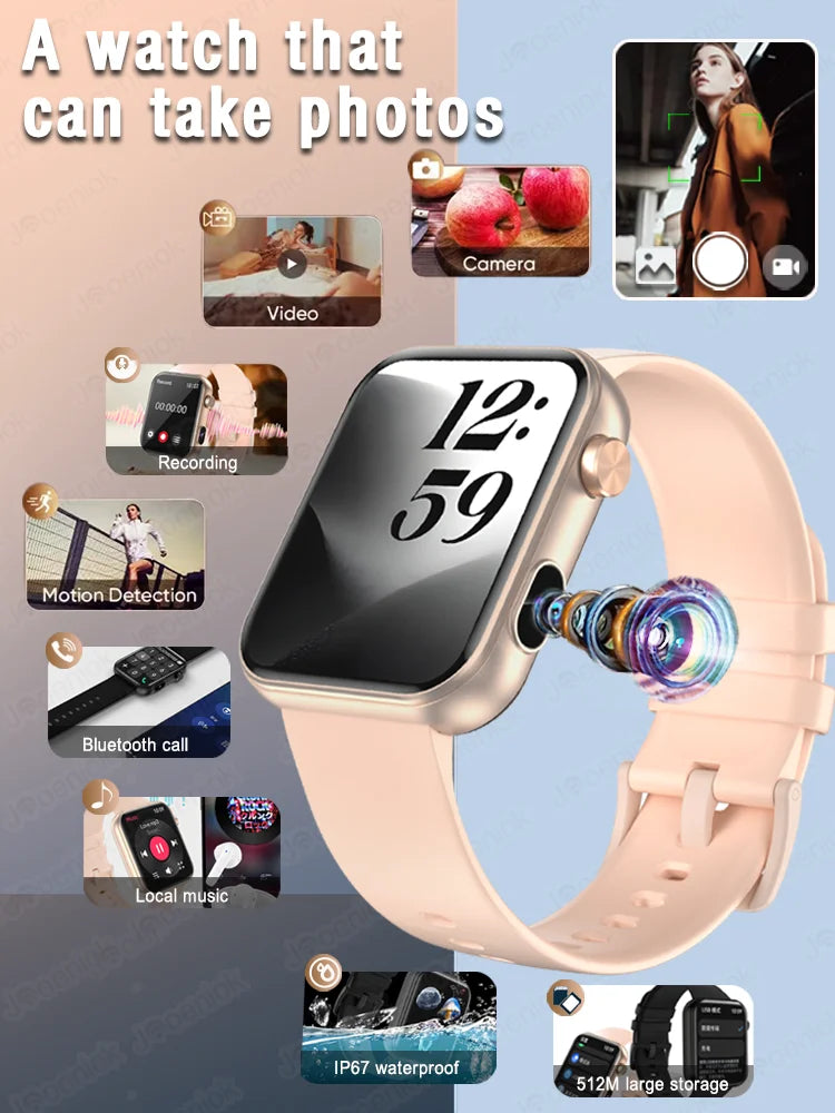 4K HD Smart Watch with Camera Men Recording Camera TWS Headset Local Music Bluetooth Calling Music Fashion Women Smartwatch 2025