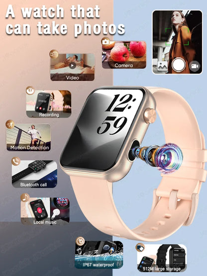 4K HD Smart Watch with Camera Men Recording Camera TWS Headset Local Music Bluetooth Calling Music Fashion Women Smartwatch 2025