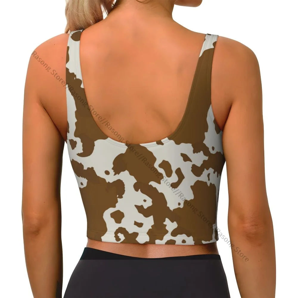 Women Sexy Sports Vest Cow Domestic Pattern Female Streetwear Sport Lingerie Tee Crop Top