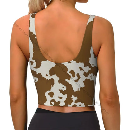 Women Sexy Sports Vest Cow Domestic Pattern Female Streetwear Sport Lingerie Tee Crop Top