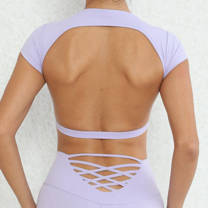 New Sports Shirts Breathable Workout Sportswear Fitness Backless Yoga Clothing Chest Pads Sport Crop Tops Gym Top Women