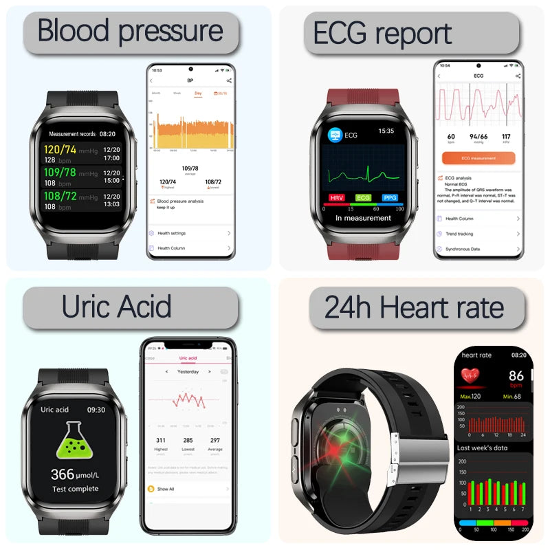 2026 New Blood Pressure Air Pump Airbag Accurate Measure Smart Watch Men Non invasive Blood Lipids Health ECG Smart Watches NFC