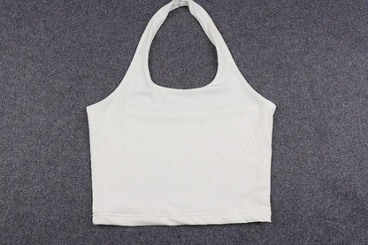 White Halter Sexy Backless Tank Tops for Women Streetwear 2024 Sleeveless Ribbed Knit Vest Top Cropped Feminino