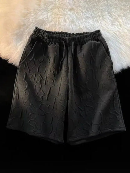 Brand Premium Waffle Casual Shorts Men Sport Loose Wide leg Running Shorts Letter Beach Baggy Board Cargo Shorts Male