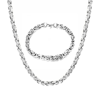 Gold Color Stainless Steel 4mm Byzantine Link Chain Bracelets Necklace For Women Men Fashion Party Wedding Jewelry Sets Gifts