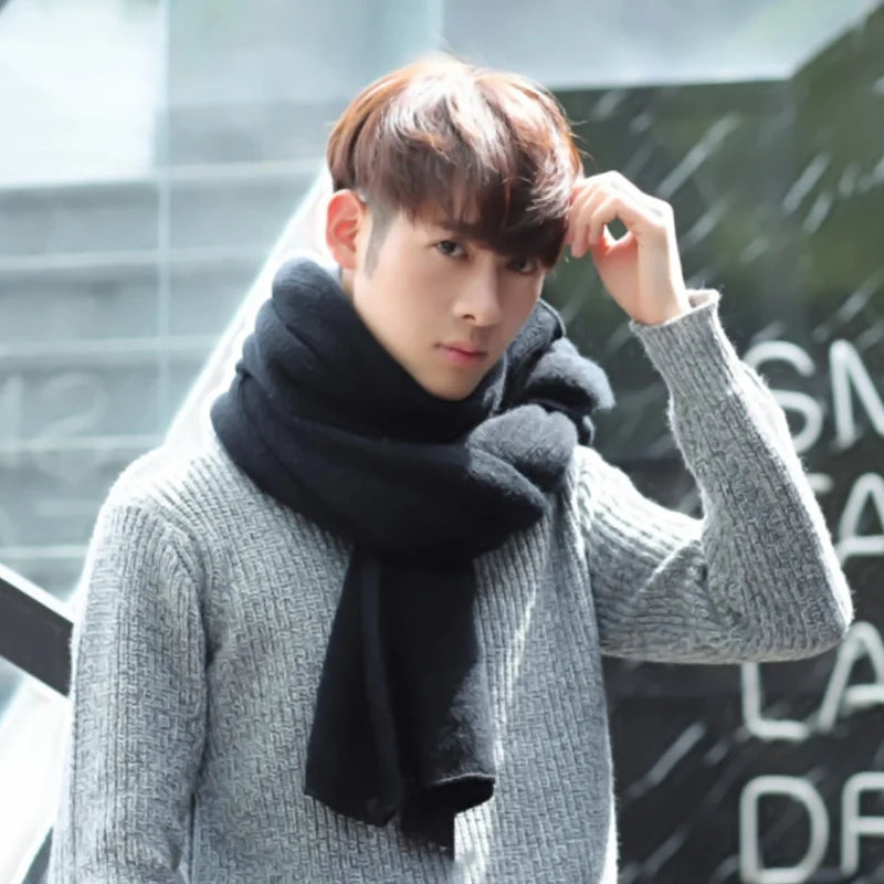 Maikun Thick Knitted Scarf For Men Fashion Winter Increase Simple Solid Color Scarf Men&