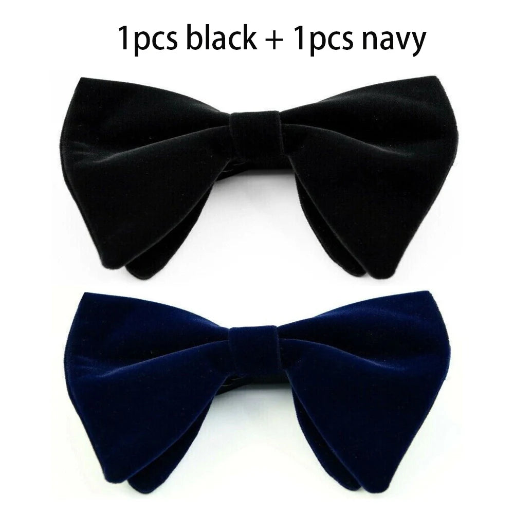 Mens Oversized Bow Tie Solid Velvet Bowtie Wedding Party Tuxedo Adjustable Necktie Big Bow Tie