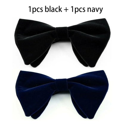 Mens Oversized Bow Tie Solid Velvet Bowtie Wedding Party Tuxedo Adjustable Necktie Big Bow Tie