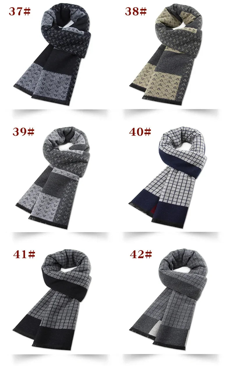 Luxury Scarf Man Winter Warm Wool Scarf For Men Cashmere Scarves Casual Plaid Male Long Pashmina Outdoor Shawls Man Muffler Gift
