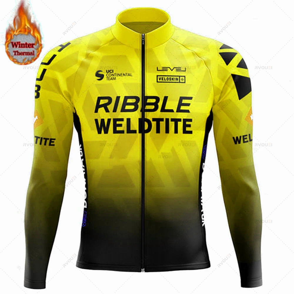 Team 2024 Winter Hot Wool Cycling Jersey Set Men Bicycle Suit Outdoor Sportswear MTB Bike Uniform Maillot Ciclisno Kit Triathlon