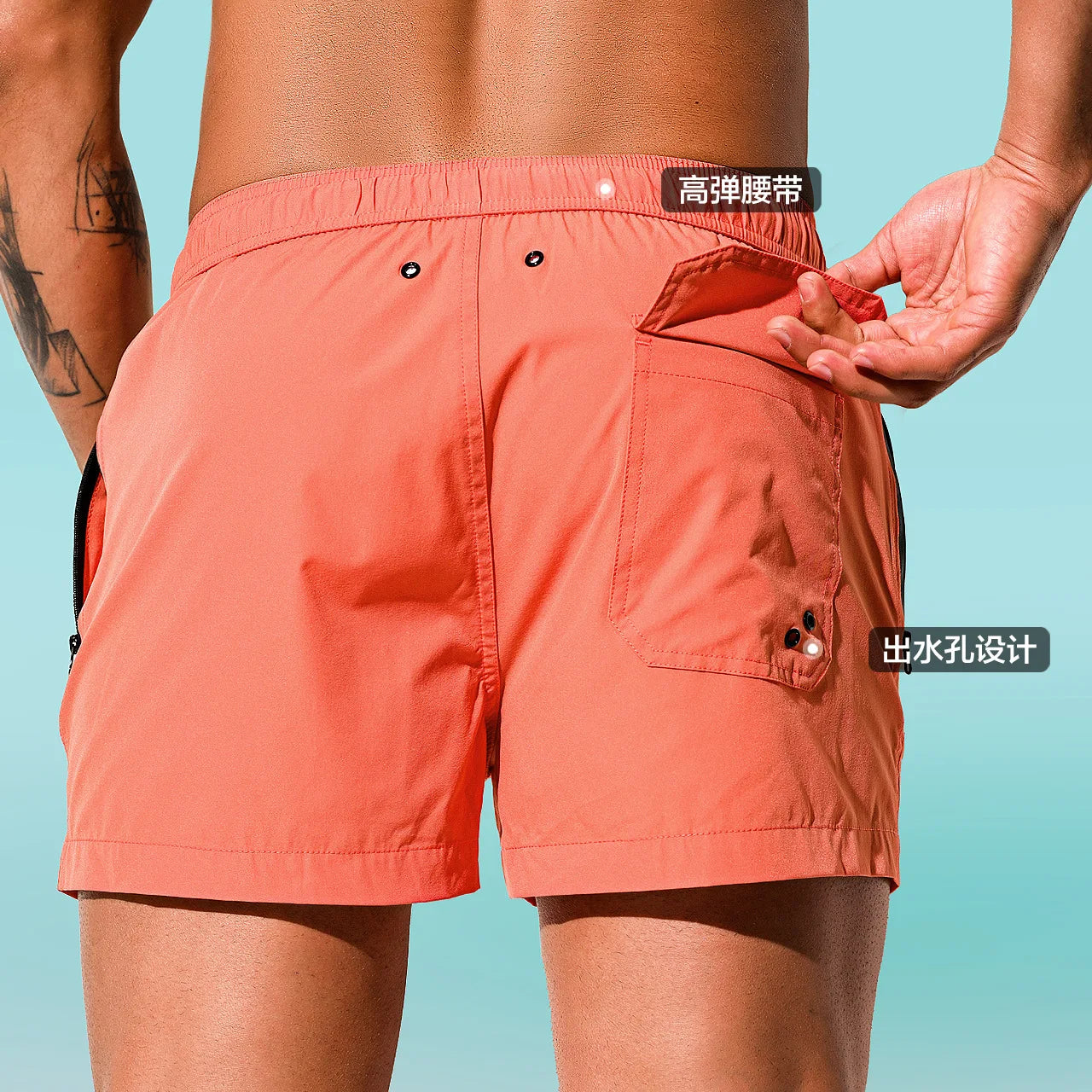 Desmiit Zipper Pocket Mens Beach Board Short Shorts Men Swimwear Swim Trunks Surfing Boardshorts Man Sport Wear Mesh Lined