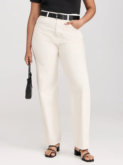 2025 Ins Fashion Jeans Women Comfortable High Waisted White Jeans Girls Thin Stretch Denim Pants Female Straight Leg Trousers