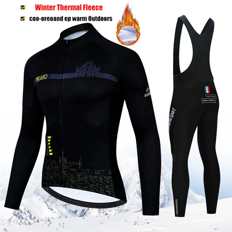 Winter Thermal Fleece Cycling Jersey Set Tour De Italy D&
