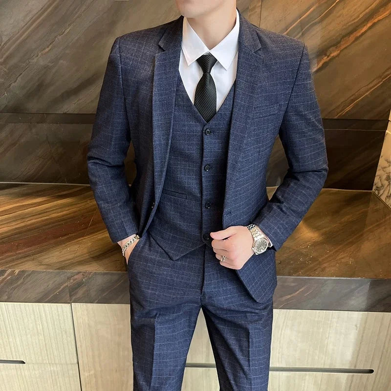 Suits  (blazer+ Vest + Pants) Men Fashion Business Casual Hosts Slim-fit Gentleman Wedding Work  Mens Suits 3 Piece M-5XL