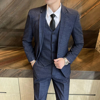 Suits  (blazer+ Vest + Pants) Men Fashion Business Casual Hosts Slim-fit Gentleman Wedding Work  Mens Suits 3 Piece M-5XL
