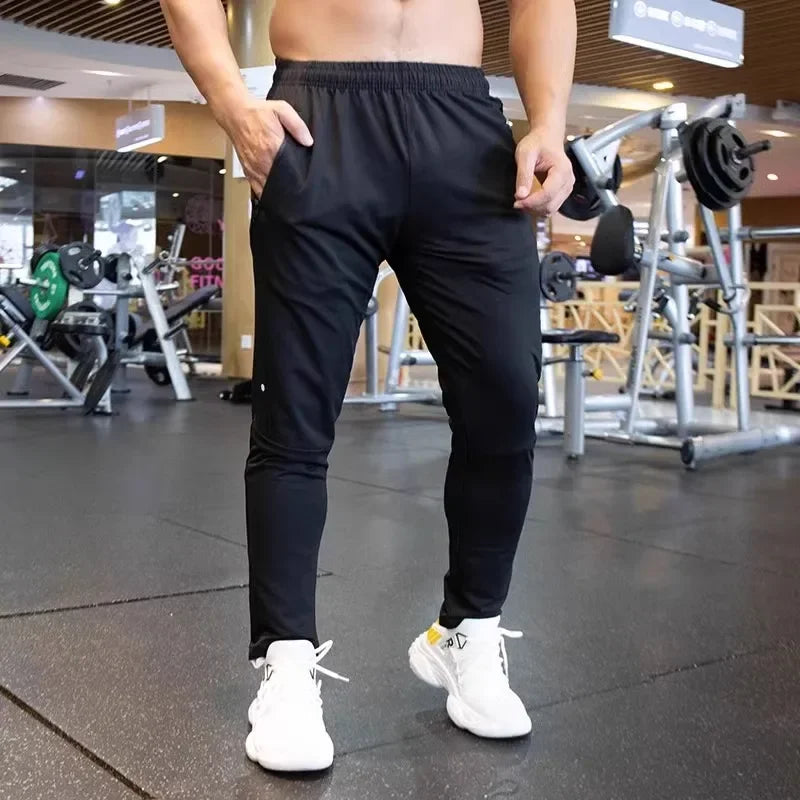 Autumn Pants Men Breathable spandex Running Sport Training Gym Sportswear Elastic Quick dry outdoor Zip pocket sweatpants