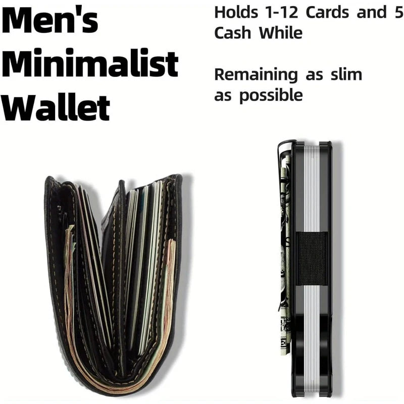 Minimalist Slim RFID Blocking Wallet For Men - Light Weight, Durable &amp; Compact- Aluminum Wallet With Money Clip (Black）