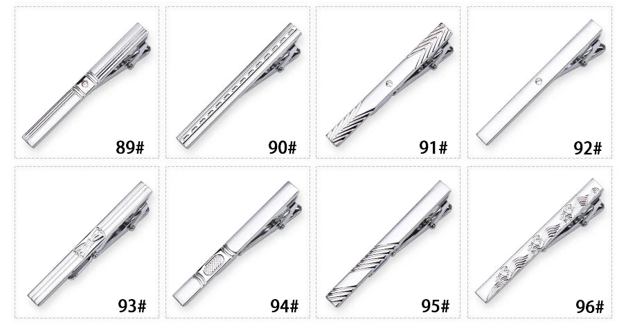 8pcs Tie Clips Metal Diamond With Box For Men Wedding Mens Necktie Clips Set Chrome Stainless Steel Jewelry Gentleman Ties Pin