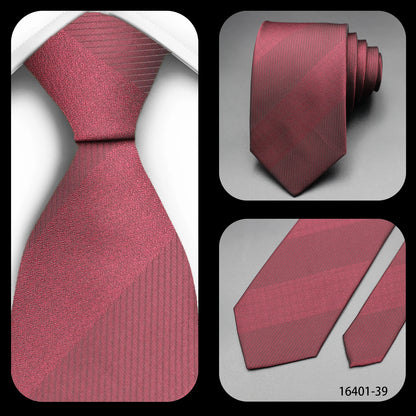 Luxury 7CM Mens Tie Necktie Red Green Stripes Solid Tie For Man Groom Jacquard Woven Neck Tie For Business Wedding Party