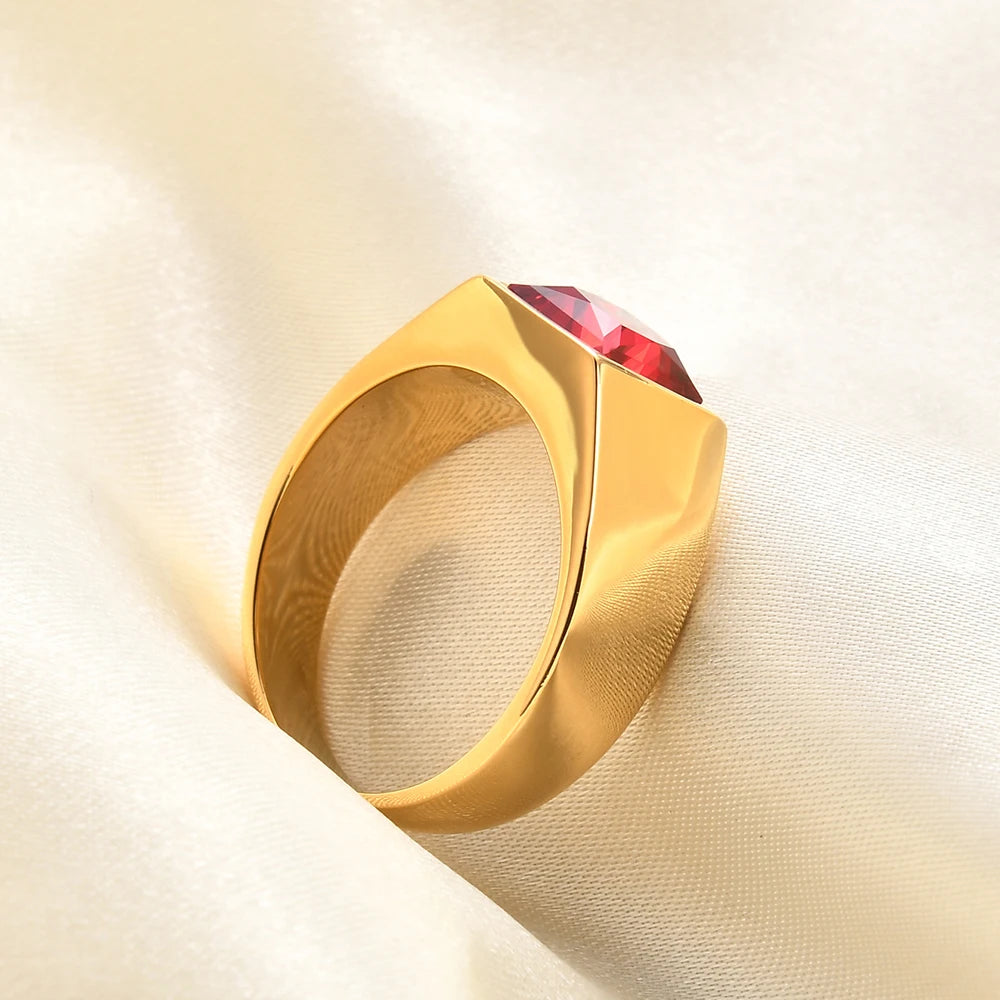VQYSKO Big Square Cut Stone Signet Ring Exquisite Large Colour Quartz Cocktail Ring For Women Men Jewelry Party Gifts