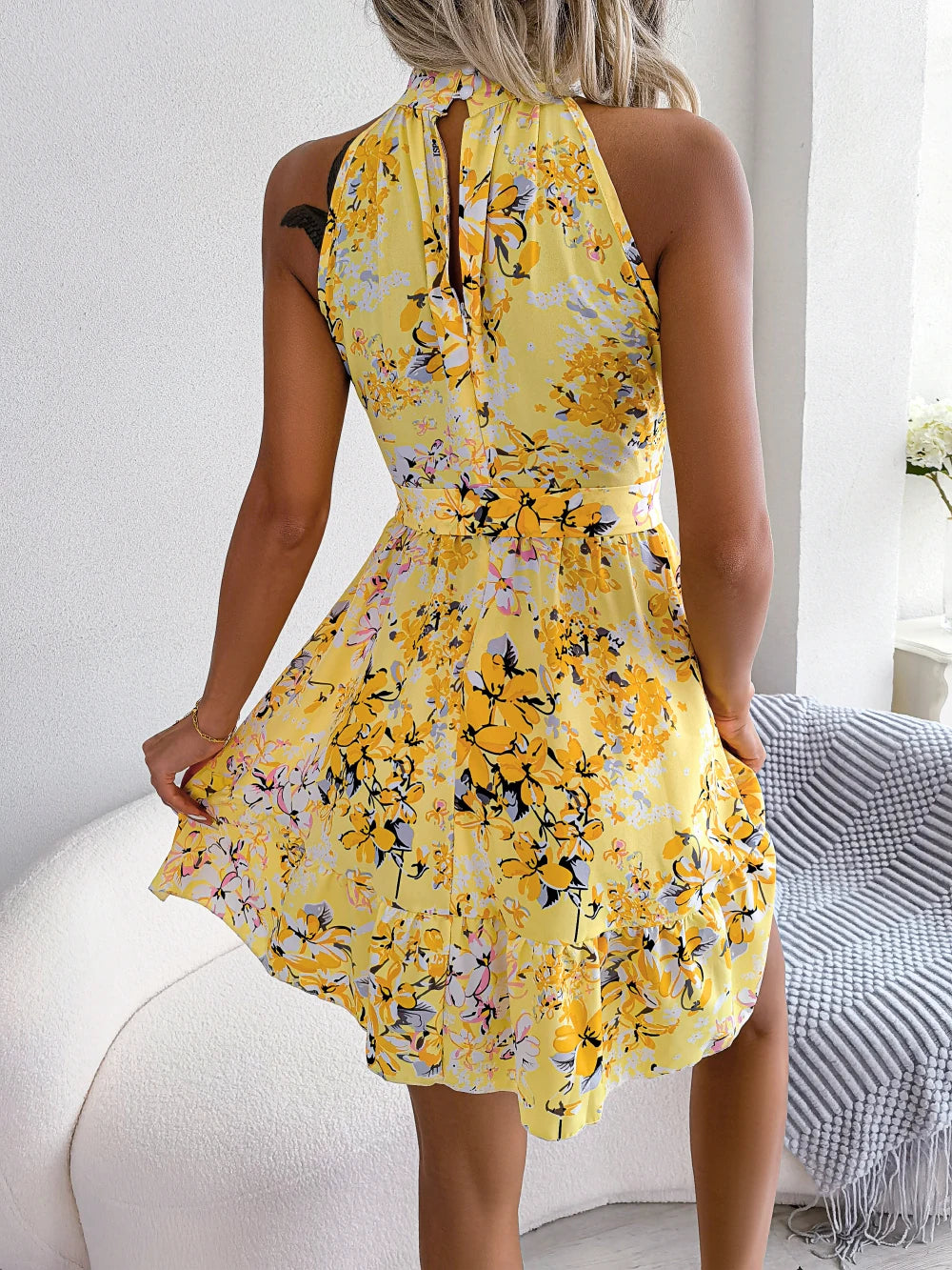 Women Casual Sleeveless Ruffles Slim Waist Floral Print Dress for Summer 2025 Elegant Dresses for Woman Valentine&