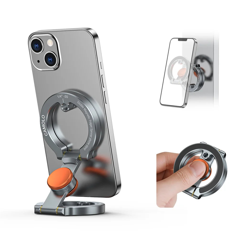 NEW Dual Magnetic Phone Holder with Flexible Spinner Desk &amp; Gym Mount for iPhone 17 16 15 14 Android Magsafe Stress Relief Toy