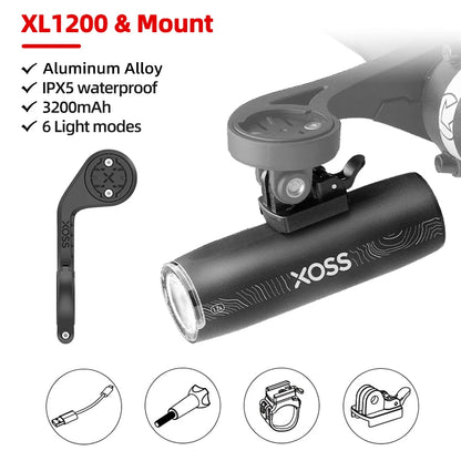 XOSS XL1200 Headlight 200-1200 Lm  Bike Light Waterproof Rechargeable Front Lamp Bicycle Light Aluminum Ultralight Flashlight