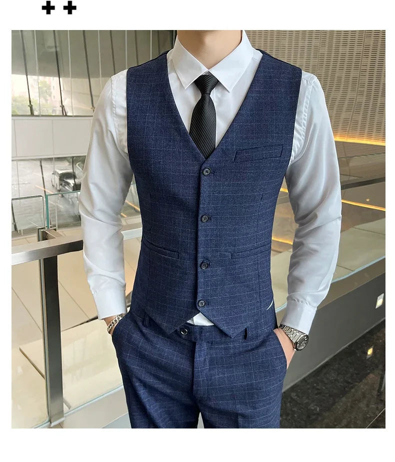 Suits  (blazer+ Vest + Pants) Men Fashion Business Casual Hosts Slim-fit Gentleman Wedding Work  Mens Suits 3 Piece M-5XL