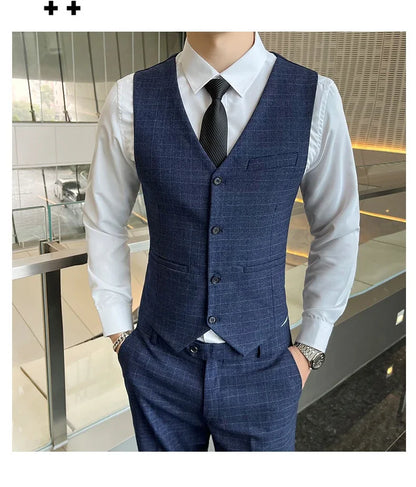 Suits  (blazer+ Vest + Pants) Men Fashion Business Casual Hosts Slim-fit Gentleman Wedding Work  Mens Suits 3 Piece M-5XL