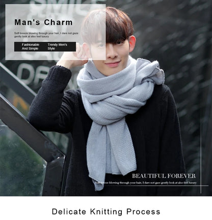 Maikun Thick Knitted Scarf For Men Fashion Winter Increase Simple Solid Color Scarf Men&