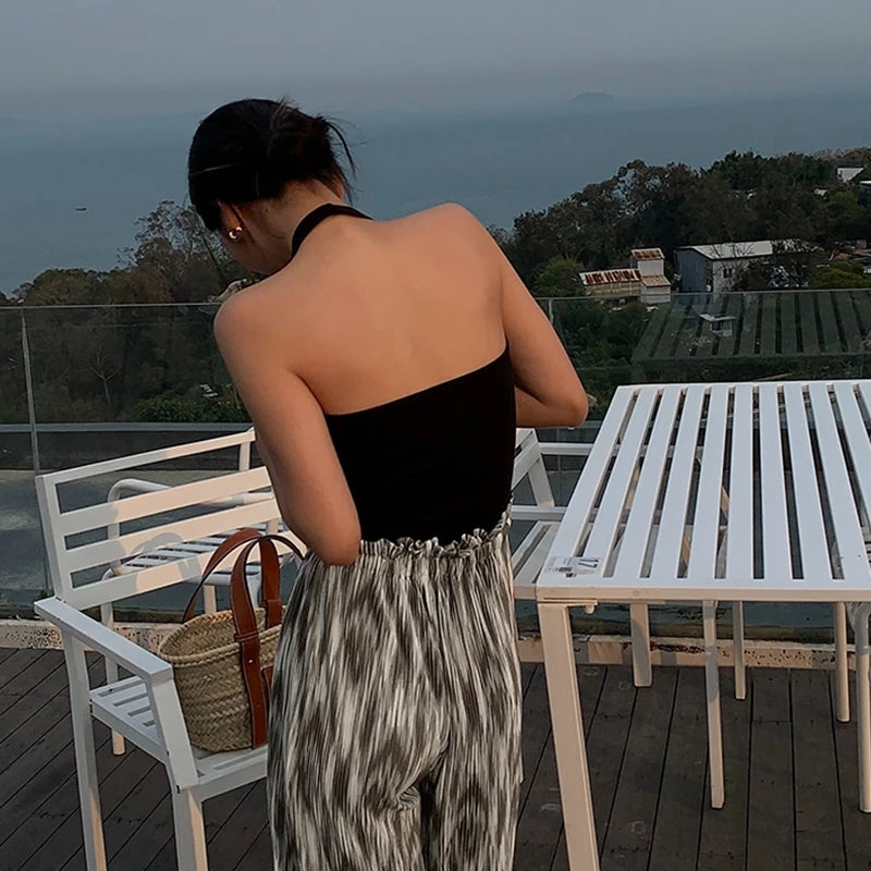 Cotton Sexy Backless Black White Tank Tops Halter Streetwear Vest Female Crop Top Summer 2025 Basic T-shirts Ladies Tube Camis