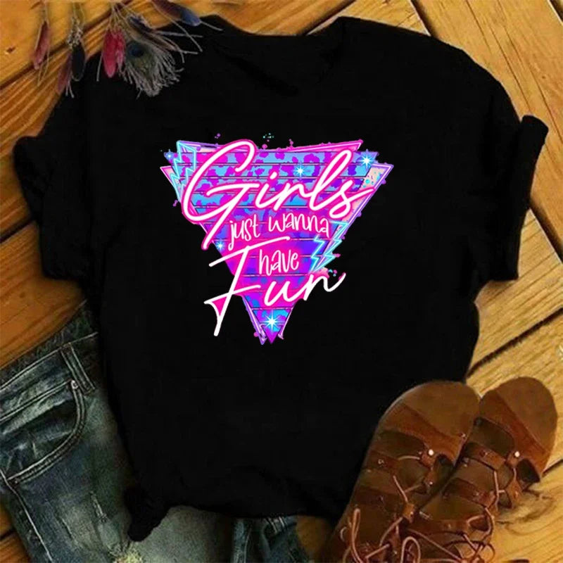 Womens  T-Shirts New Funny Girls Womens  T-Shirts Fashion Women Short Sleeve Cool Summer Casual Tops